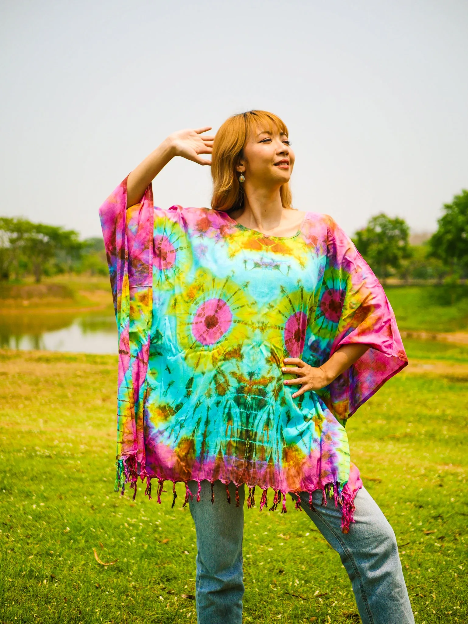 T0268- Hand Dyed Tunic Boho Kaftan Blouse Hippie Oversize Tops