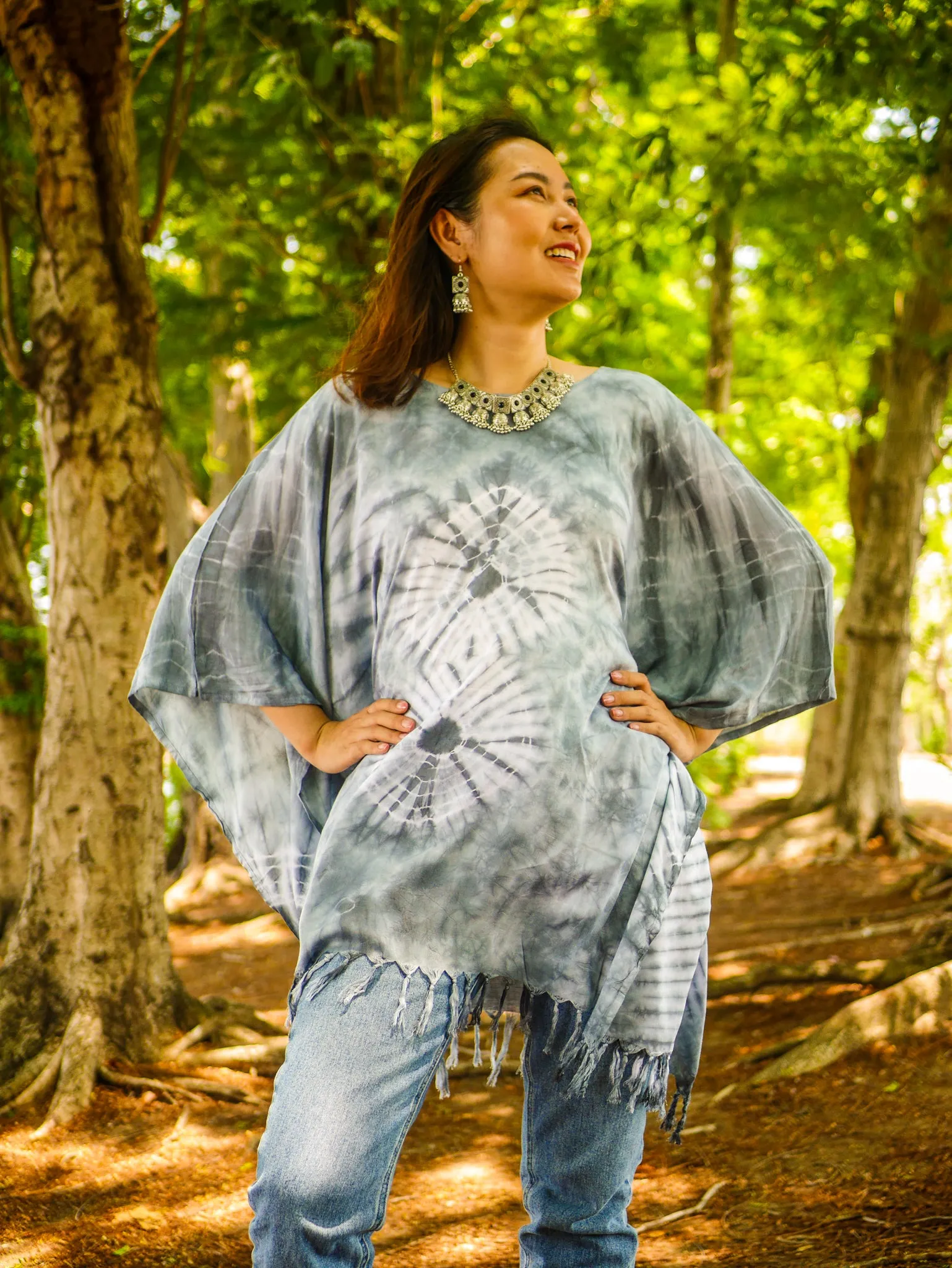 T0901- Hand Dyed Tunic Boho Kaftan Blouse Hippie Oversize Tops