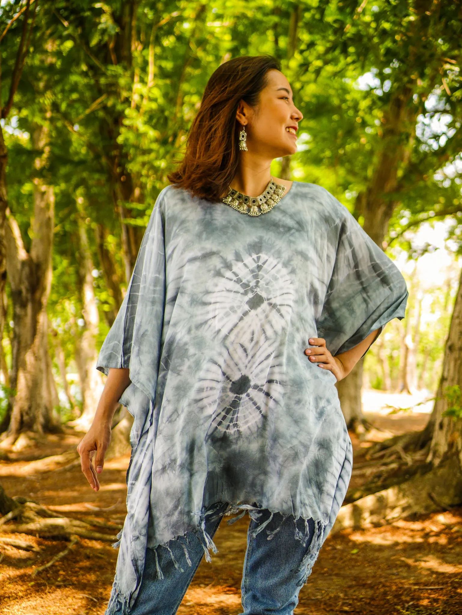 T0901- Hand Dyed Tunic Boho Kaftan Blouse Hippie Oversize Tops