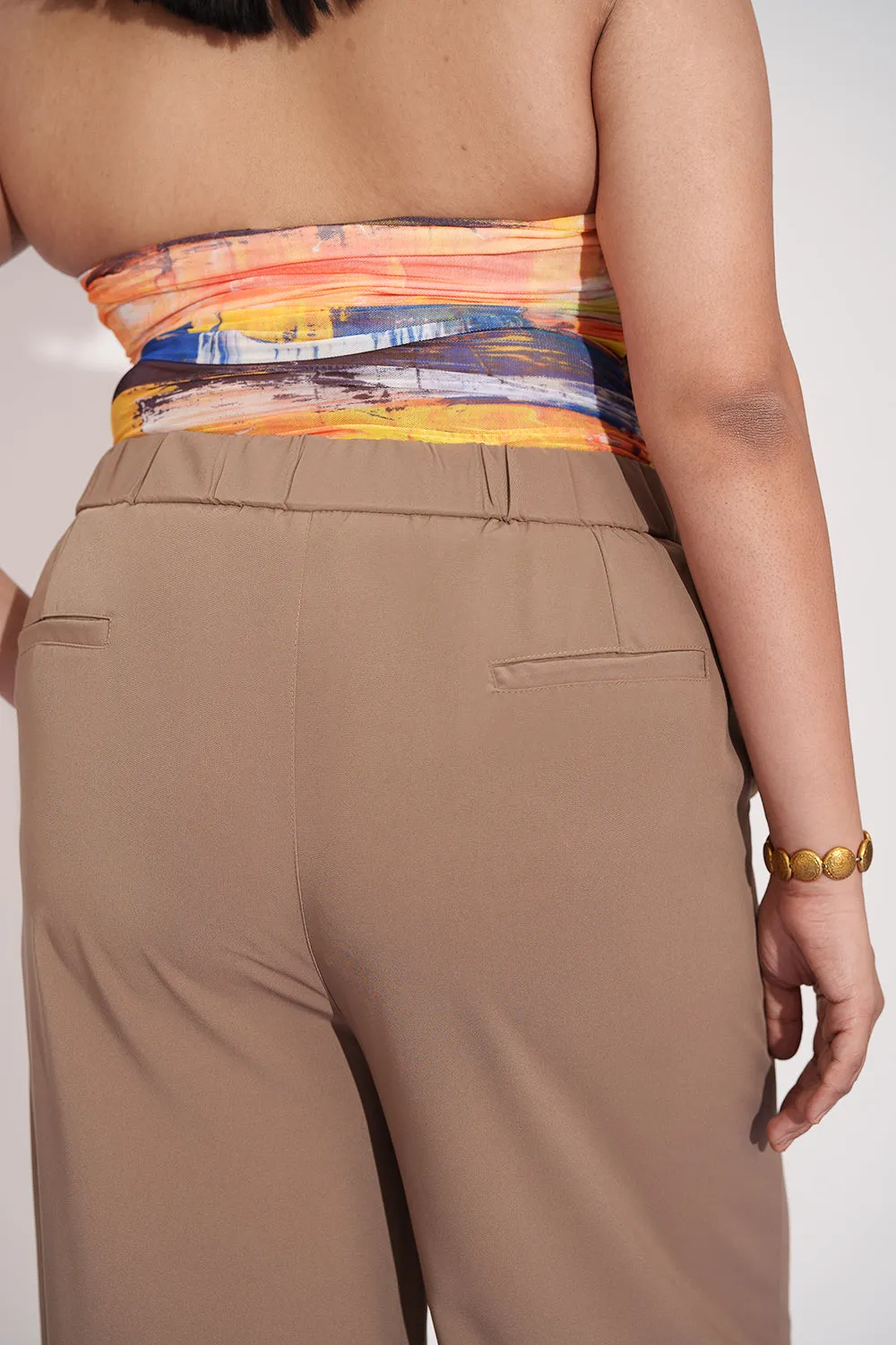 Tan Pleated Waistband Curve Korean Pants