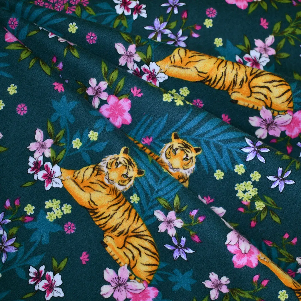 Tiger Queen Floral Cozy Cotton Flannel Deep Teal SY