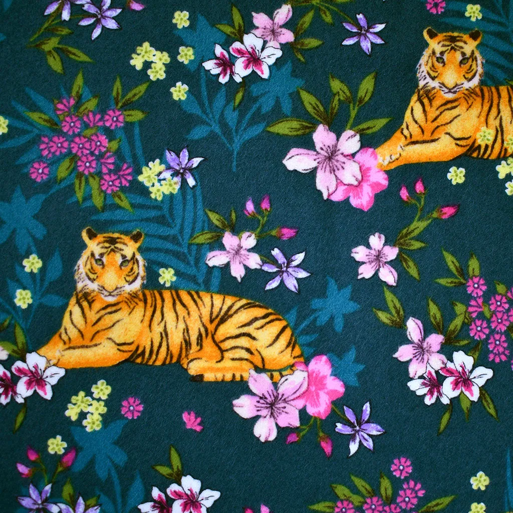 Tiger Queen Floral Cozy Cotton Flannel Deep Teal SY