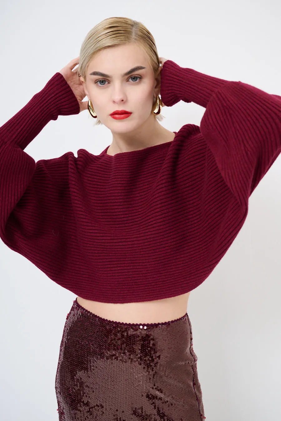 Trendy cropped ribbed sweater wholesale