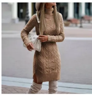 Turtleneck Knitted Long Sweater for Womens