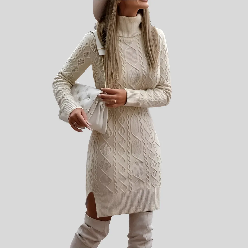 Turtleneck Knitted Long Sweater for Womens