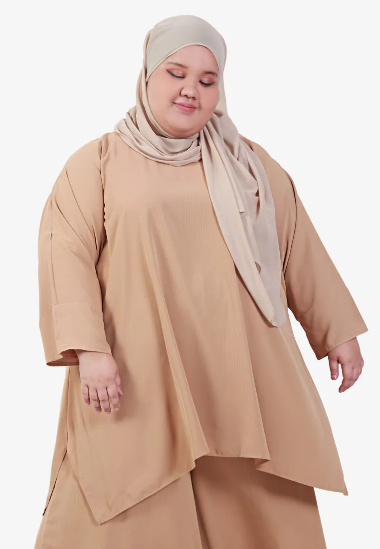 Veanna Vaccine-Friendly Sleeve Zip Kurung Pants Set - Light Khaki