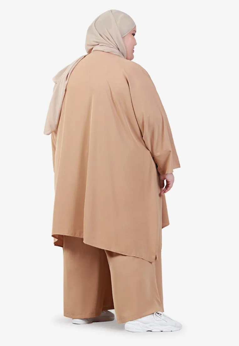 Veanna Vaccine-Friendly Sleeve Zip Kurung Pants Set - Light Khaki