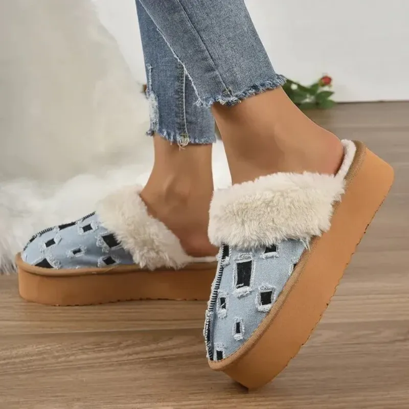 Villa Denim Fur Slippers