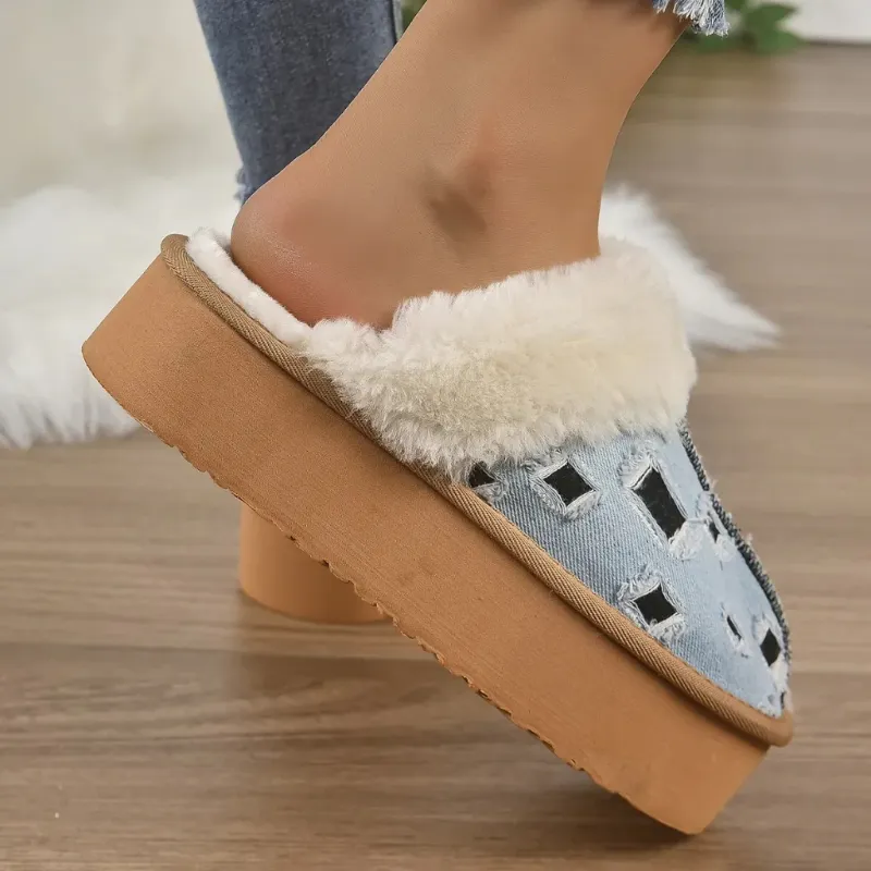 Villa Denim Fur Slippers