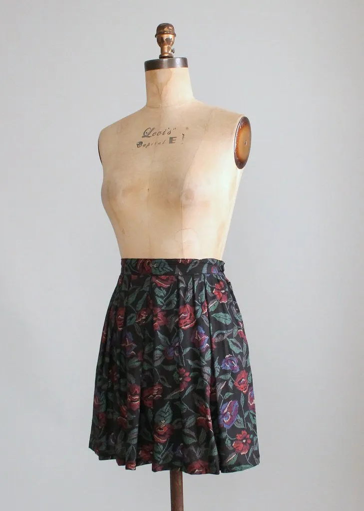 Vintage 1980s Winter Floral Mini Skirt