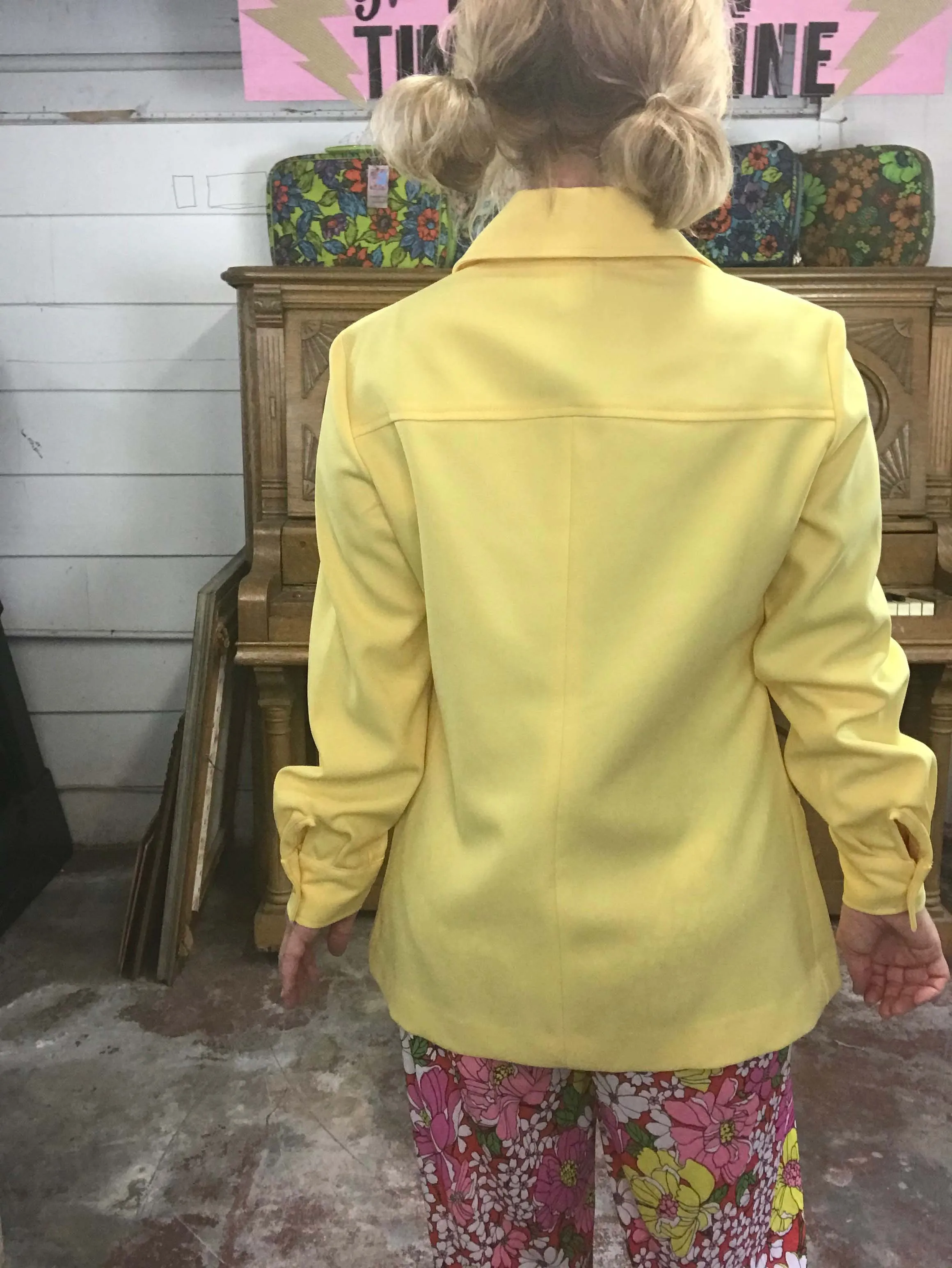 Vintage 70s | Yellow Groovy Big Collar Shirt Top Mod Boho Disco Blouse | Size L