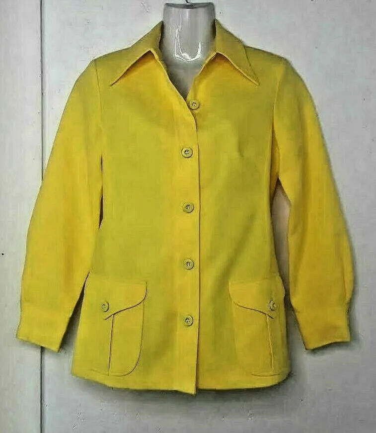 Vintage 70s | Yellow Groovy Big Collar Shirt Top Mod Boho Disco Blouse | Size L