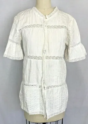 VTG 60s 70s White Peasant Mexican Ethnic Boho Hippie Festival Blouse Top