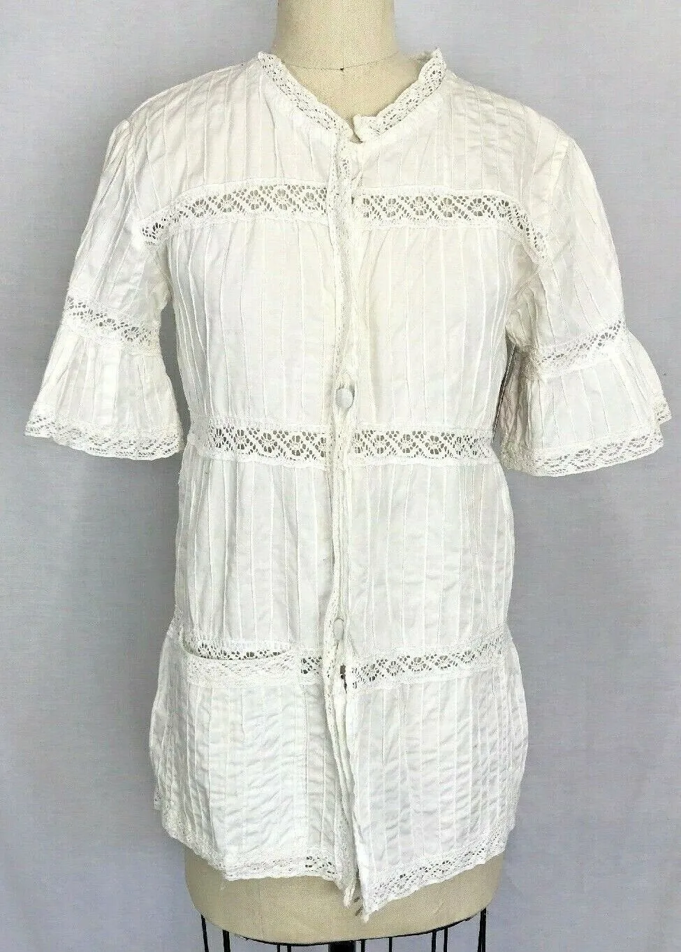 VTG 60s 70s White Peasant Mexican Ethnic Boho Hippie Festival Blouse Top