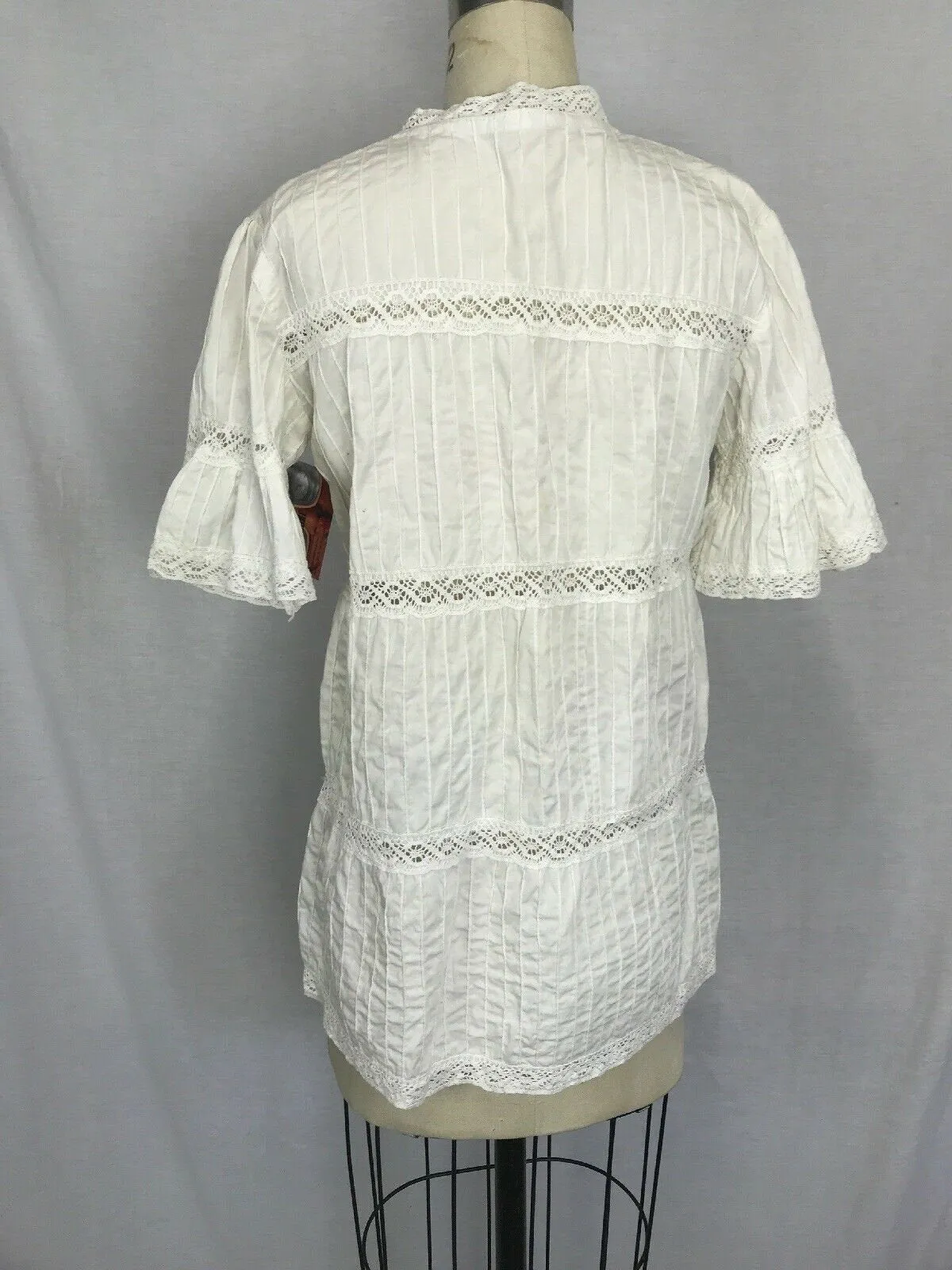 VTG 60s 70s White Peasant Mexican Ethnic Boho Hippie Festival Blouse Top