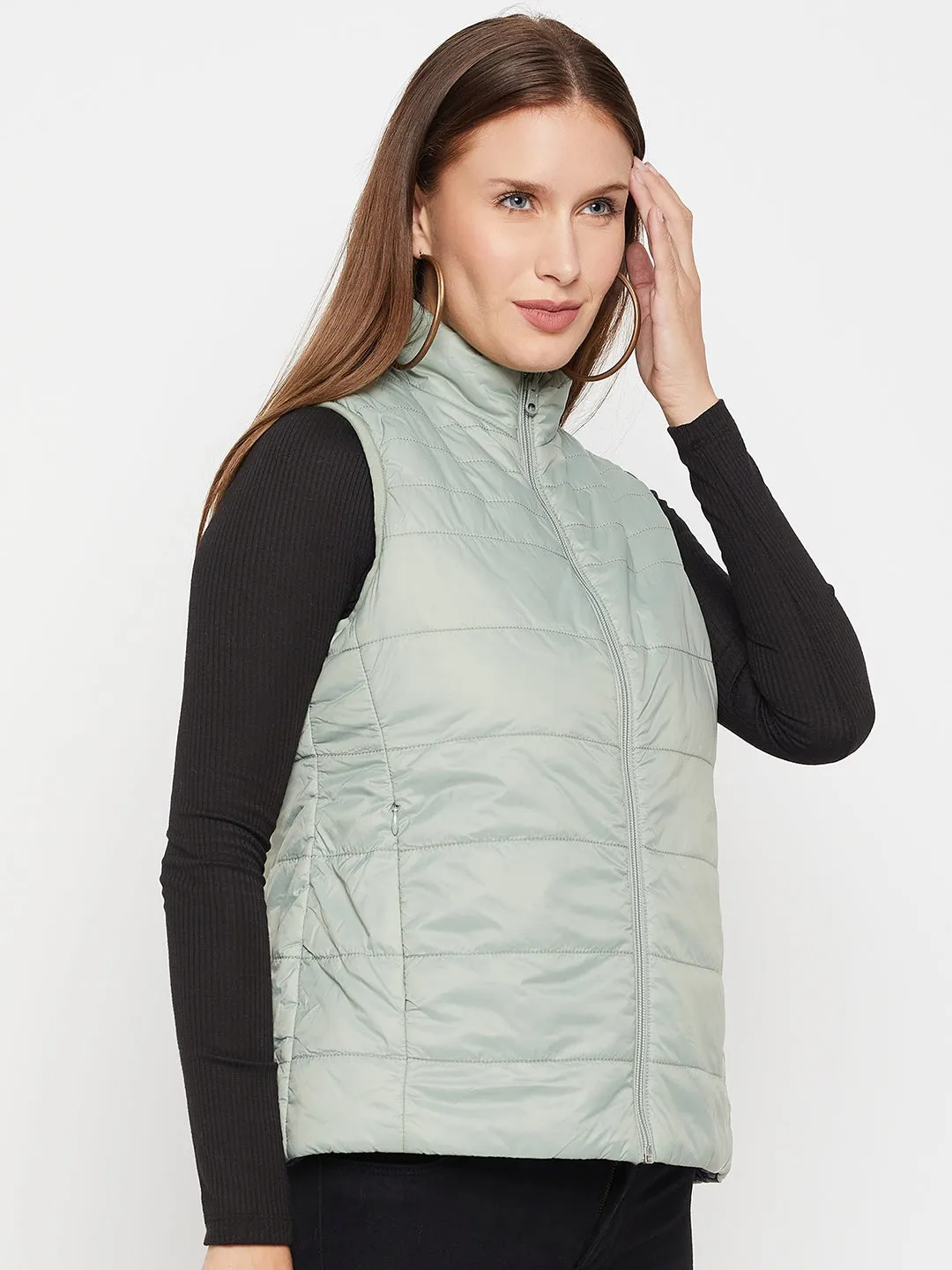 Women's Casual  Seagreen Quilted  Reversible Jacket