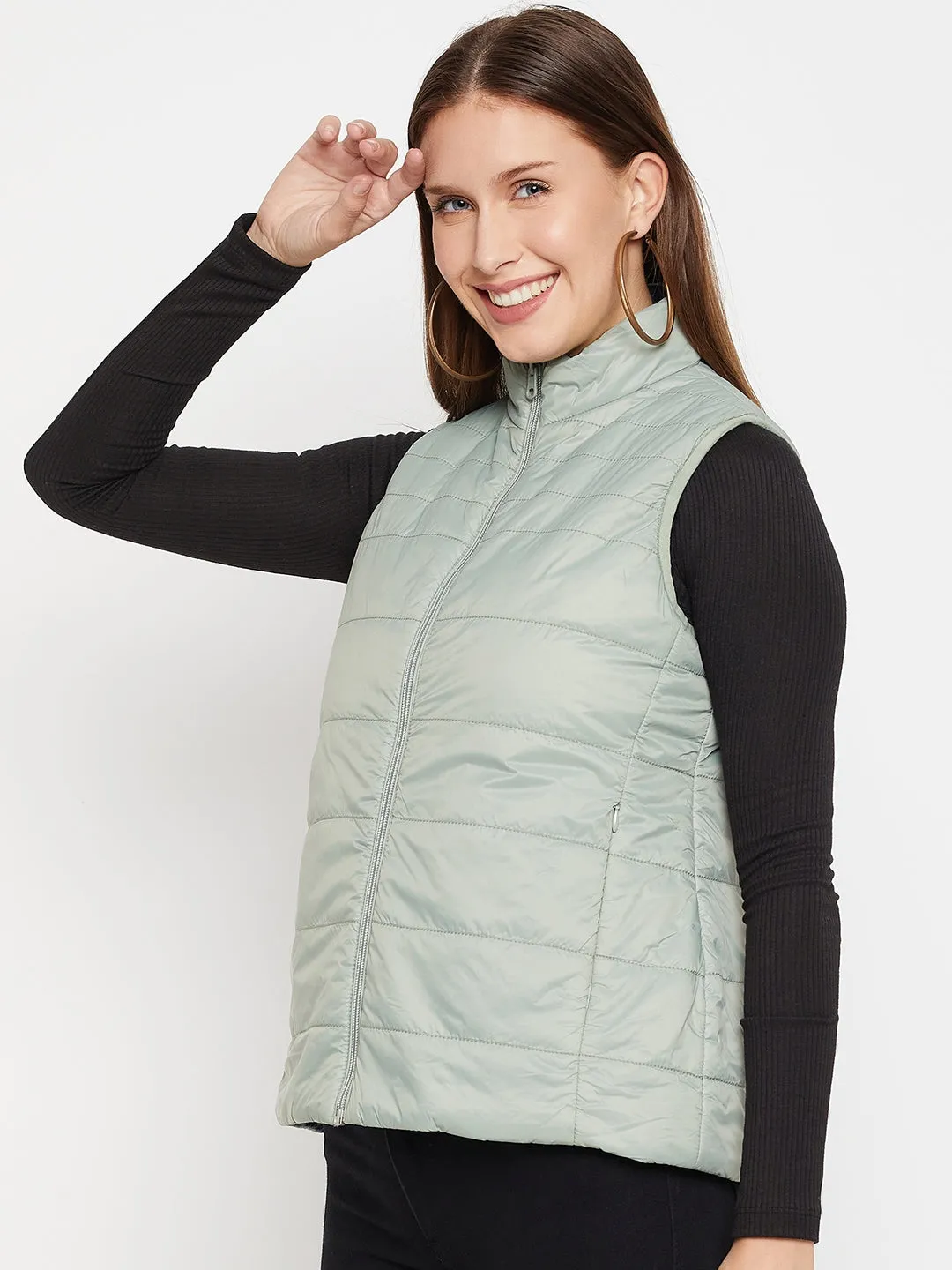 Women's Casual  Seagreen Quilted  Reversible Jacket