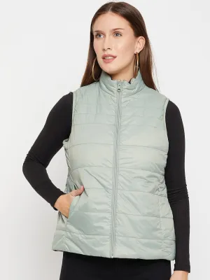 Women's Casual  Seagreen Quilted  Reversible Jacket