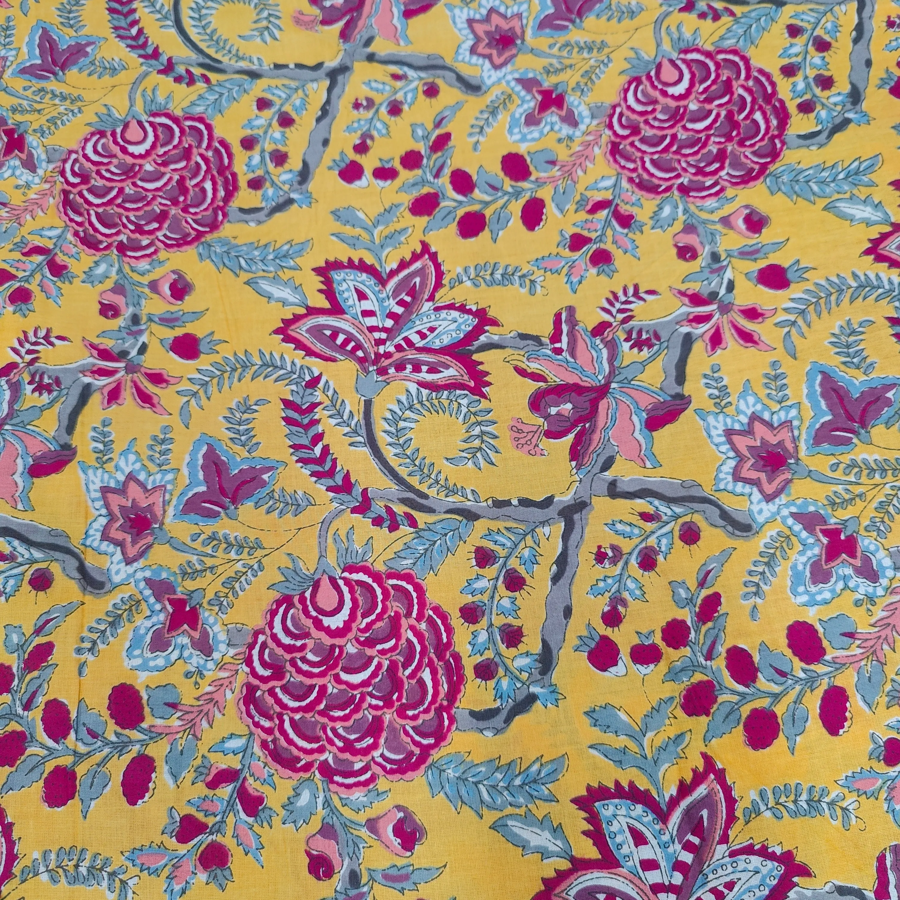 Yellow Rani floral cotton cambric width 44 inches- Fabric per meter