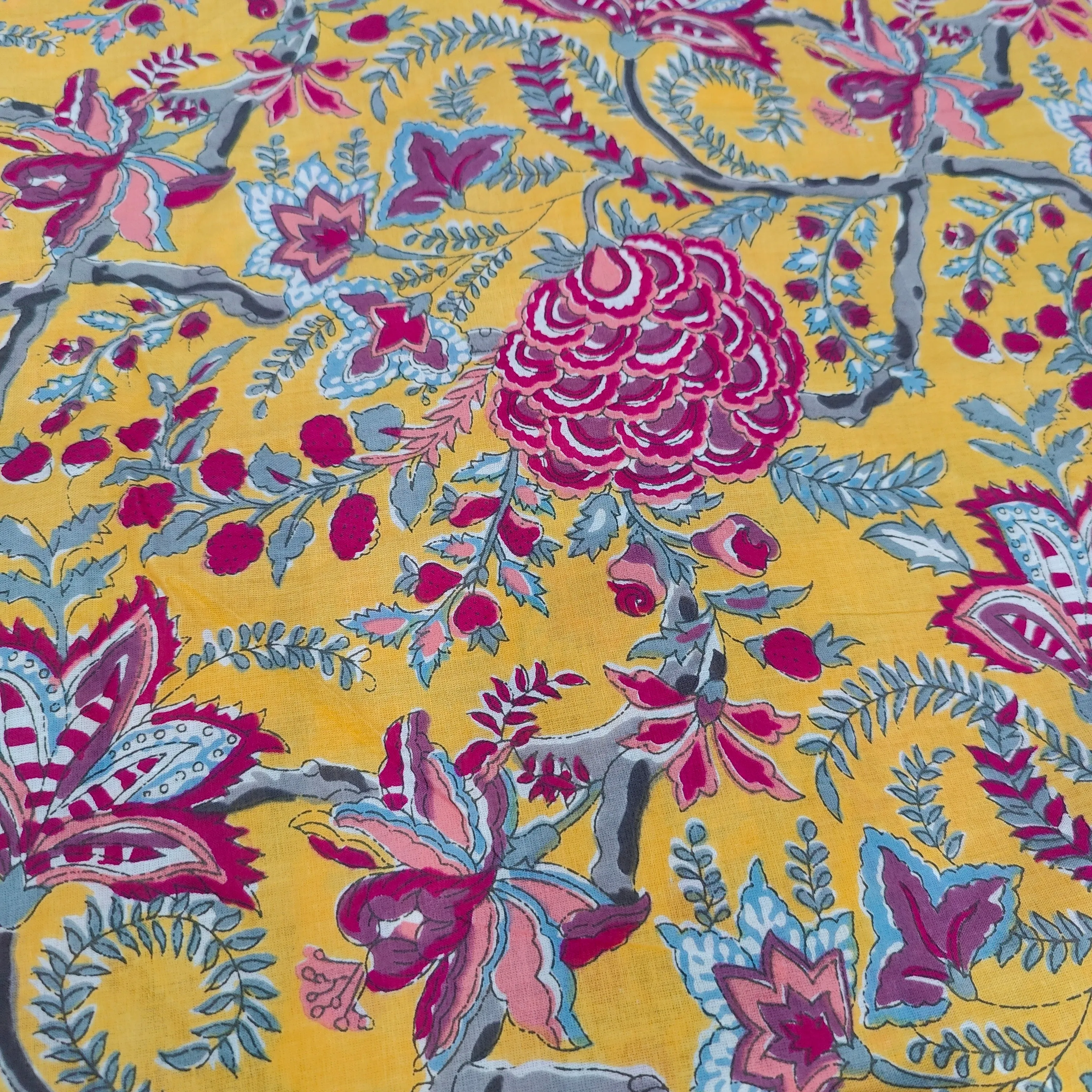 Yellow Rani floral cotton cambric width 44 inches- Fabric per meter