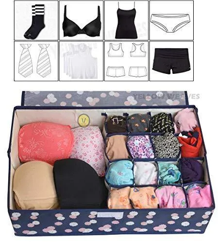 Yellow Weaves™ Undergarments Organizer / Foldable Storage Box with Lid for Drawers