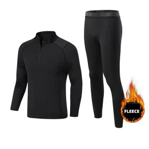 Youth Adults Active Slim-fit Quarter Zip Long Sleeve Athletic Compression Set